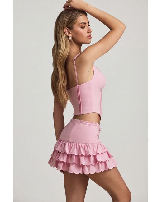 Oh Polly Pink Layered Ruffled Low-Rise Mini Skirt