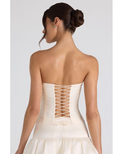 Oh Polly White Ruched Lace-Up Strapless Corset Top