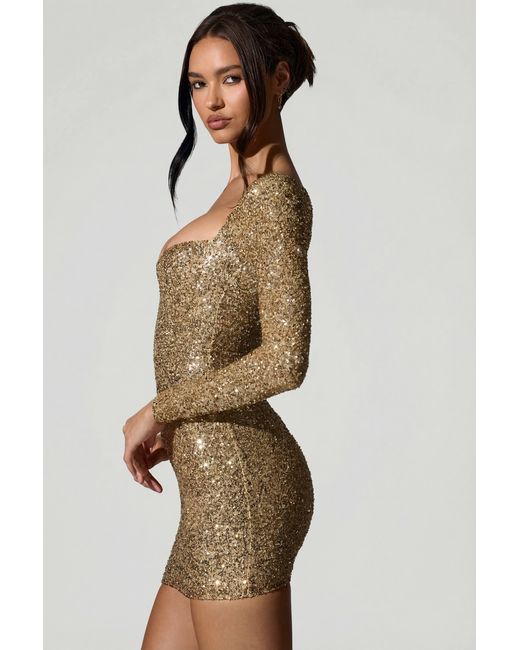 Oh Polly Metallic Embellished Sweetheart-Neck Mini Dress