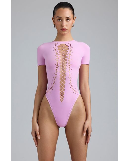 Oh Polly Pink Lace-Up Bodysuit