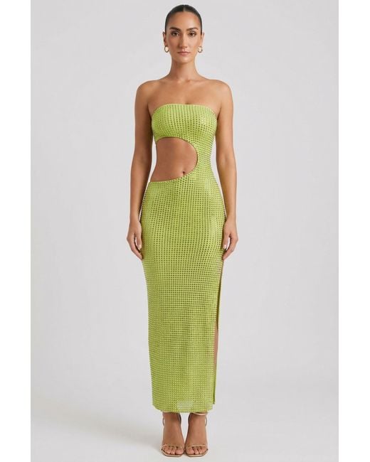 Oh Polly Green Embellished Cut-Out Bandeau Maxi Dress
