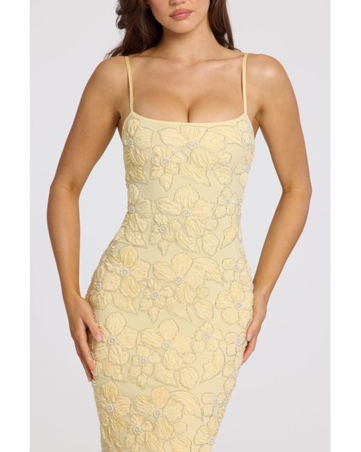 Oh Polly Yellow Embellished Square-Neck Maxi Dress