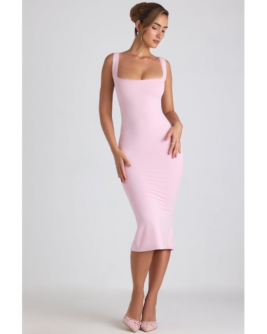 Oh Polly Pink Modal Lace-Trim Midaxi Dress