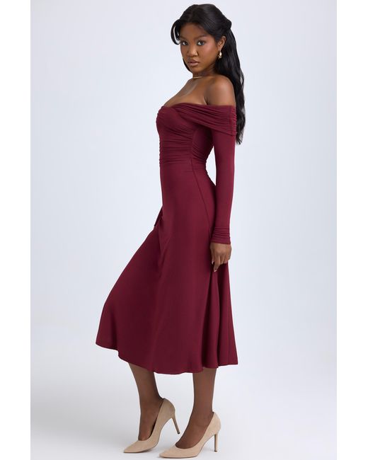 Oh Polly Red Modal Off-Shoulder Ruched Midaxi Dress