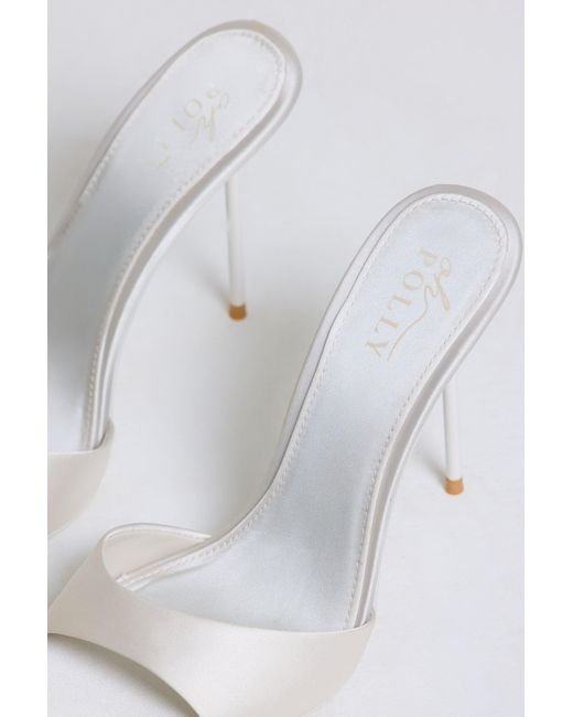 Oh Polly White Satin Heeled Mule Sandal