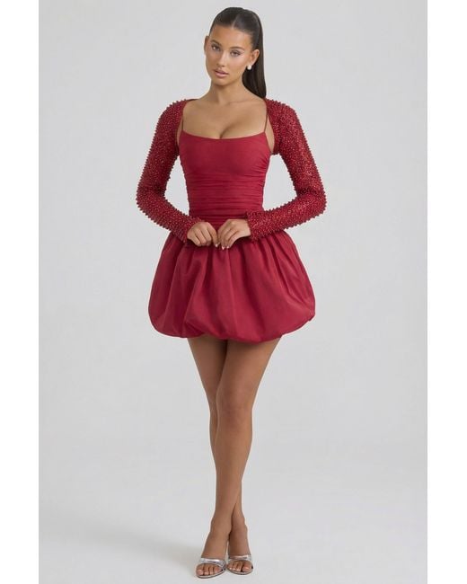 Oh Polly Red Embellished Bubble Hem Mini Dress