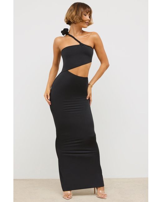 Oh Polly Black Jersey Asymmetric Cut Out Maxi Dress