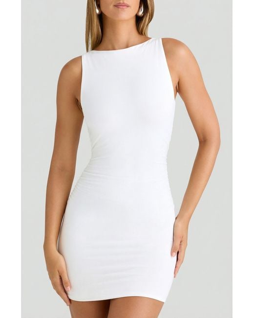 Oh Polly White Modal High-Neck Open-Back Mini Dress