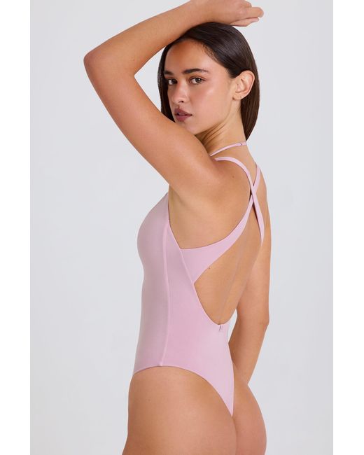 BO+TEE Pink Stretch Cotton Jersey Layered Crossback Bodysuit