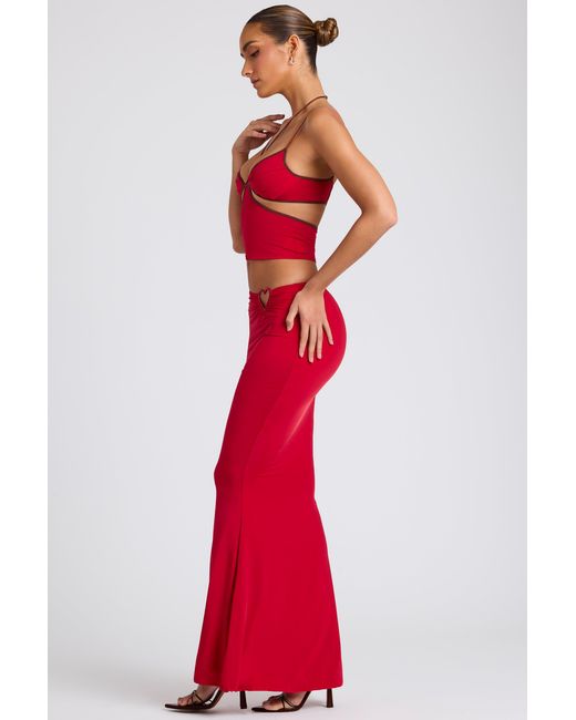Oh Polly Red Mid Rise Maxi Skirt