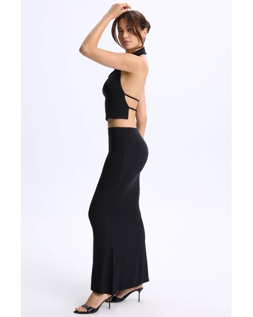 Oh Polly Black Modal Low-Rise Maxi Skirt