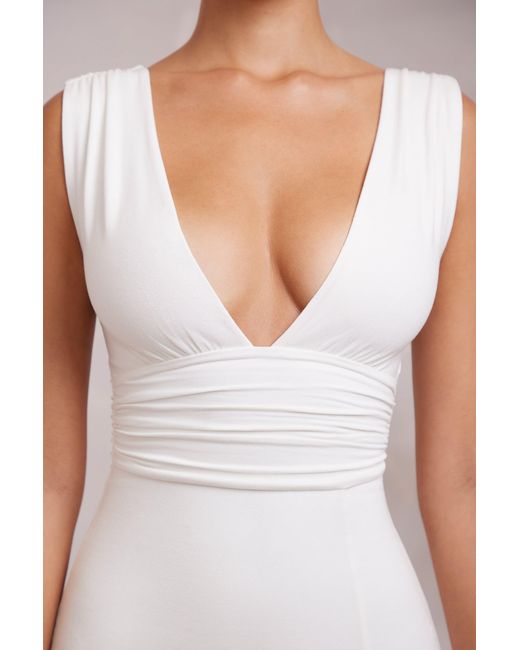 Oh Polly White High Split Plunge Neck Maxi Dress