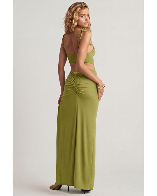 Oh Polly Green Textured Jersey Asymmetric Maxi Dress
