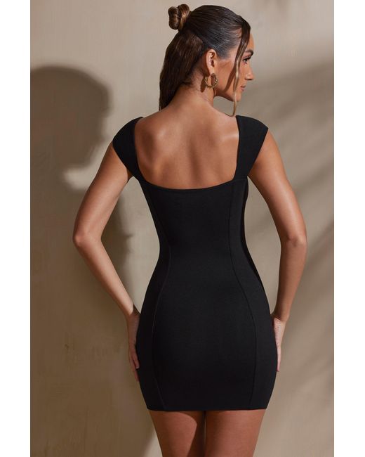 Oh Polly Black Sweetheart Neckline Cap Sleeve Mini Dress