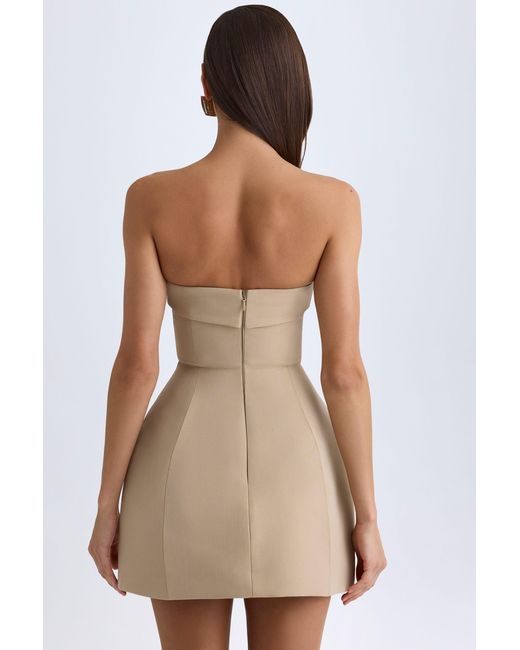 Oh Polly Natural Foldover-Neck Structured Tulip Mini Dress
