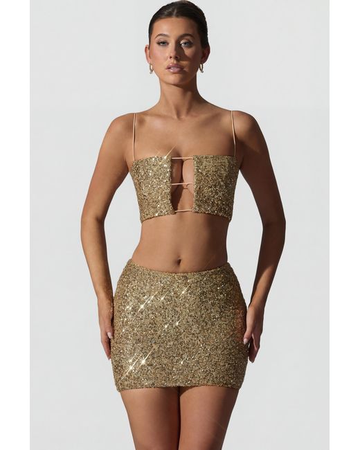 Oh Polly Metallic Embellished Mid-Rise Mini Skirt