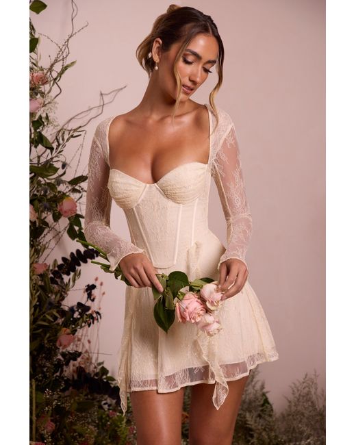 Oh Polly White Long Sleeve Lace Corset Mini Dress