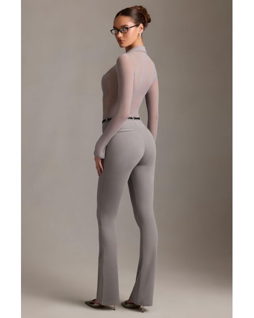 Oh Polly Gray Low-Rise Flared Trousers