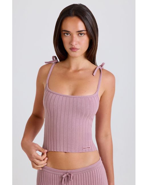 BO+TEE Pink Ribbed Knit Tie Tank Top