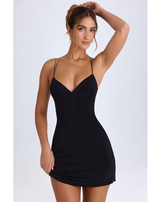Oh Polly Black Strap-Detail Halterneck Mini Dress