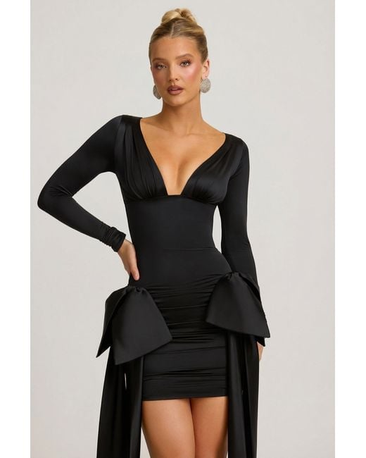 Oh Polly Black Bow-Detail Ruched Mini Dress