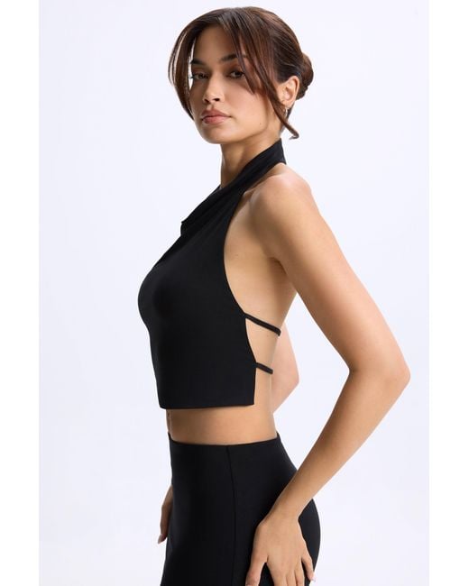 Oh Polly Black Modal Cowl-Neck Open-Back Top