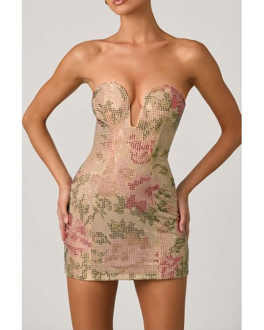 Oh Polly Pink Embellished Sweetheart-Neck A-Line Mini Dress