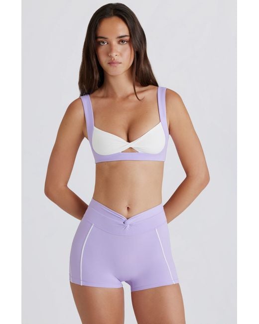 BO+TEE Purple Soft Active Twist-Front Mini Shorts
