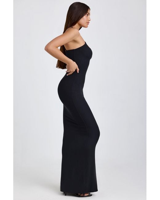 Oh Polly Black Ribbed Modal Halterneck Maxi Dress