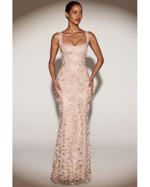 Oh Polly Metallic Embellished Appliqué Soft-Scoop Corset Gown
