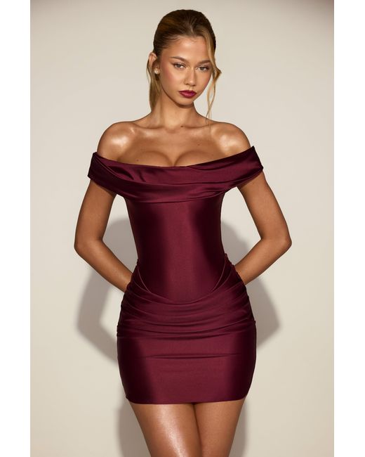 Oh Polly Red Satin Off-Shoulder Draped Mini Dress