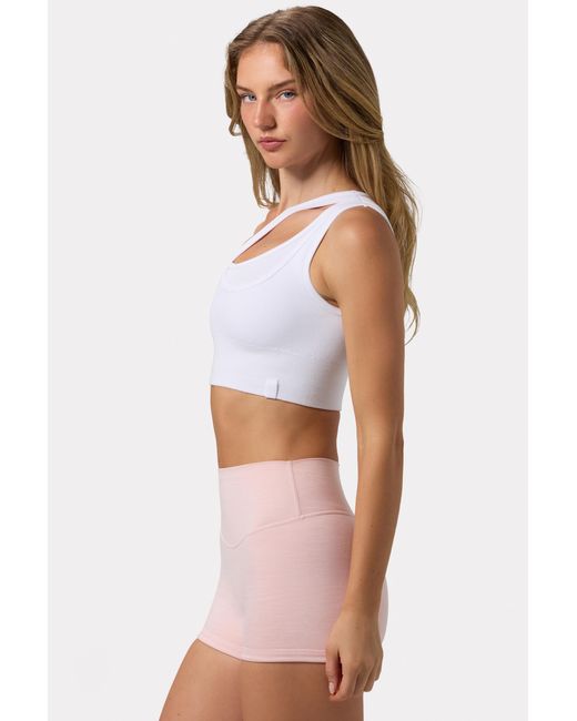 BO+TEE White Seamless Soft Rib Asymmetric Sports Bra