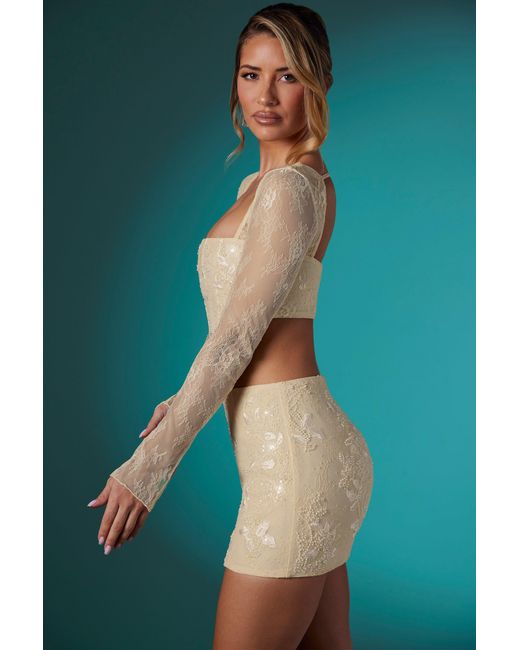 Oh Polly White Embellished Lace Bodycon Mini Skirt