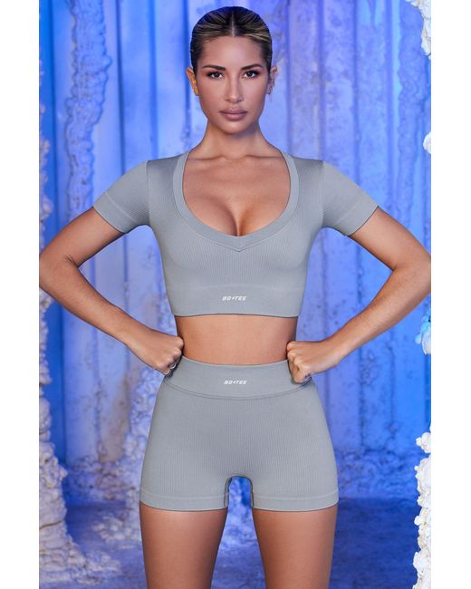 BO+TEE Gray Ribbed Mini Shorts