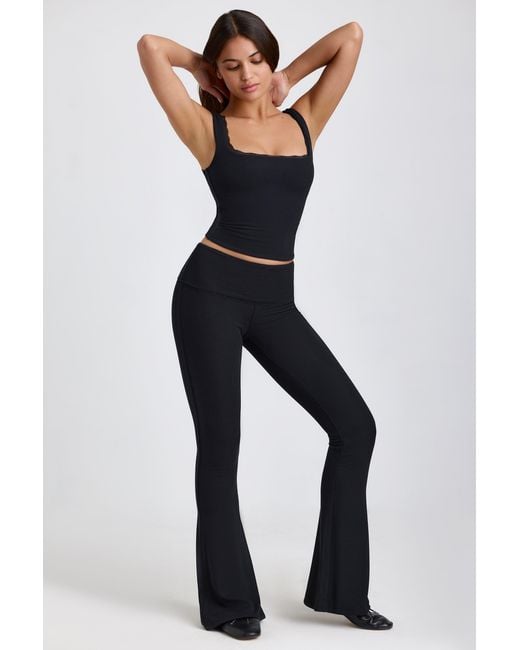 Oh Polly Black Ribbed Modal Lace-Trim Tank Top