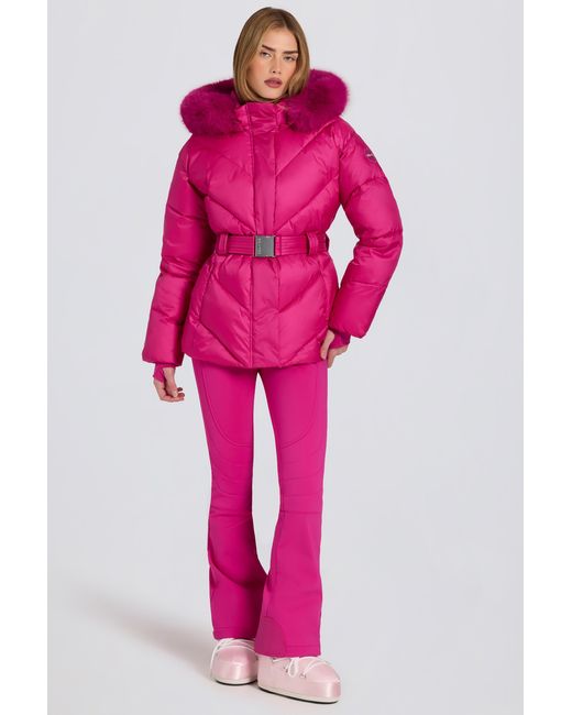BO+TEE Pink Waterproof Faux-Fur Hood Ski Jacket