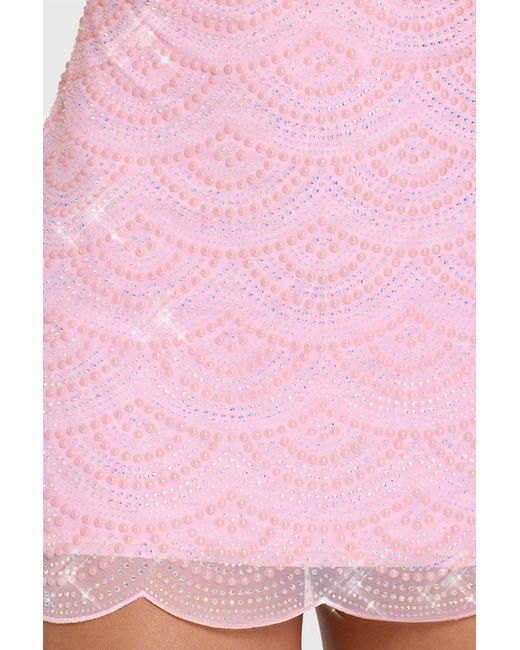 Oh Polly Pink Embellished Square-Neck Mini Dress