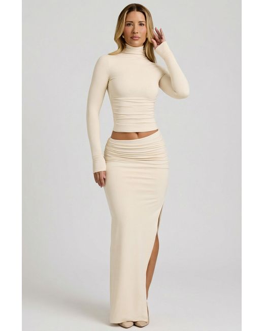 Oh Polly White Modal Asymmetric-Waist Maxi Skirt