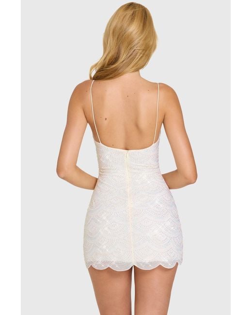 Oh Polly White Embellished Square-Neck Mini Dress