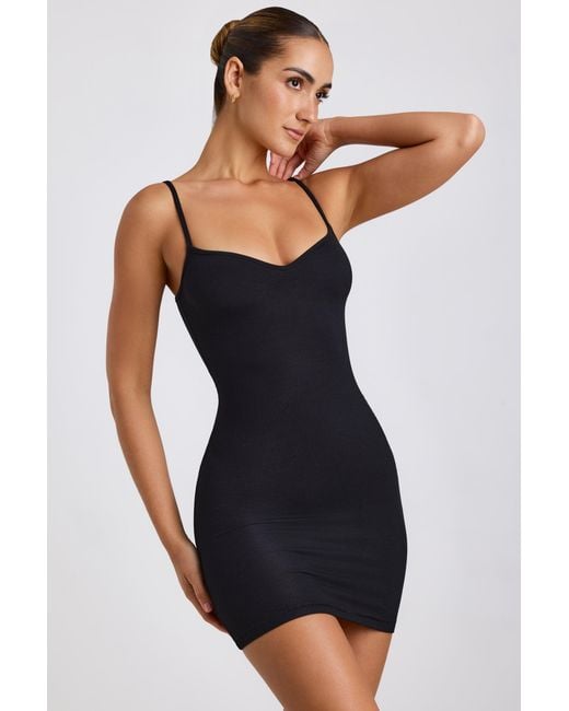 Oh Polly Black Ribbed Modal Mini Dress