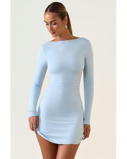 Oh Polly Blue Modal Ruched Open-Back Mini Dress