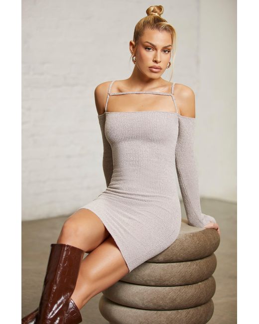 Oh Polly Natural Cold Shoulder Long Sleeve Mini Dress