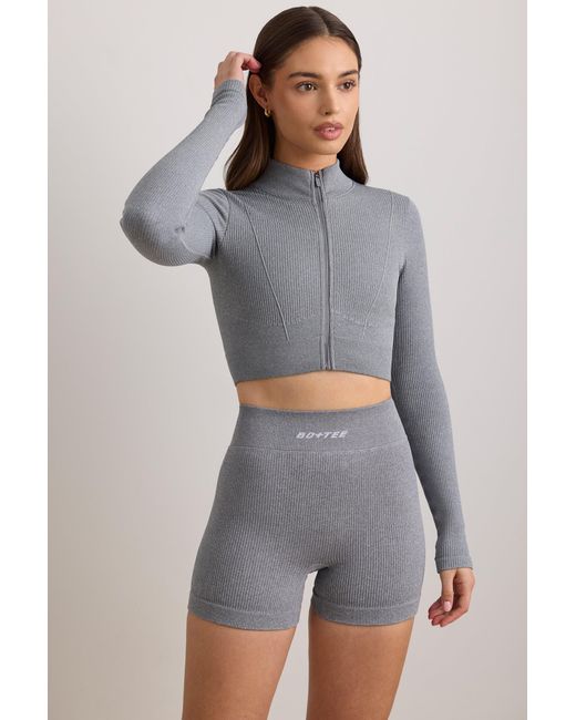BO+TEE Gray Flexirib Cropped Jacket
