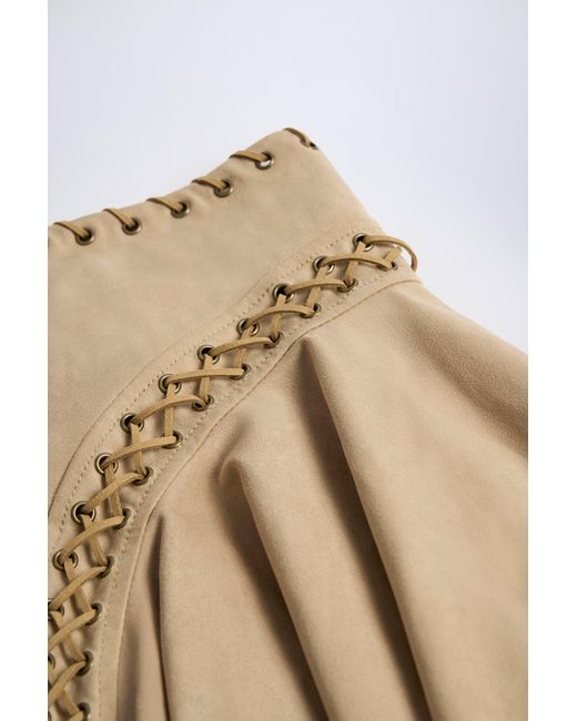Oh Polly Brown Lace-Up Mid-Rise Mini Skirt