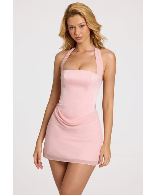 Women's Pink Satin Draped Mini Dress