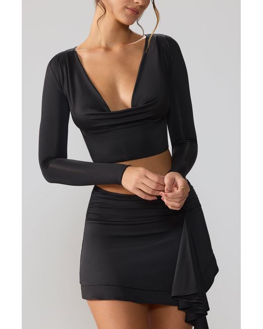 Oh Polly Black Slinky Jersey Mid Rise Ruffle Layer Mini Skirt