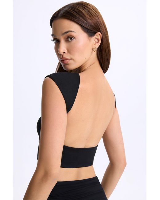 Oh Polly Black Modal Cap-Sleeve Open-Back Crop Top