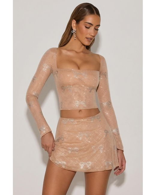 Oh Polly Natural Embellished Bow-Detail Top