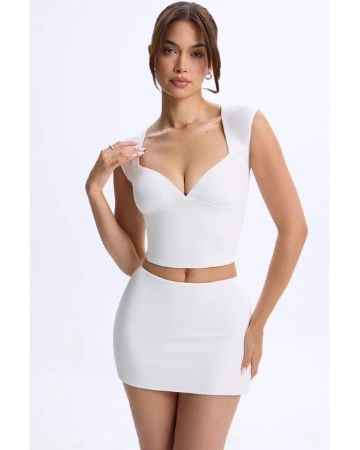Oh Polly White Modal Ruched Cap-Sleeve Top