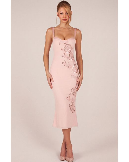 Women's Pink Embellished Peekaboo Fluted-Hem Midaxi Dress